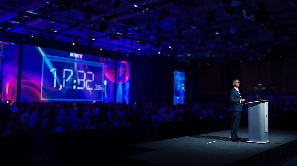 Speaker using a countdown timer for stage during a live conference to stay on track