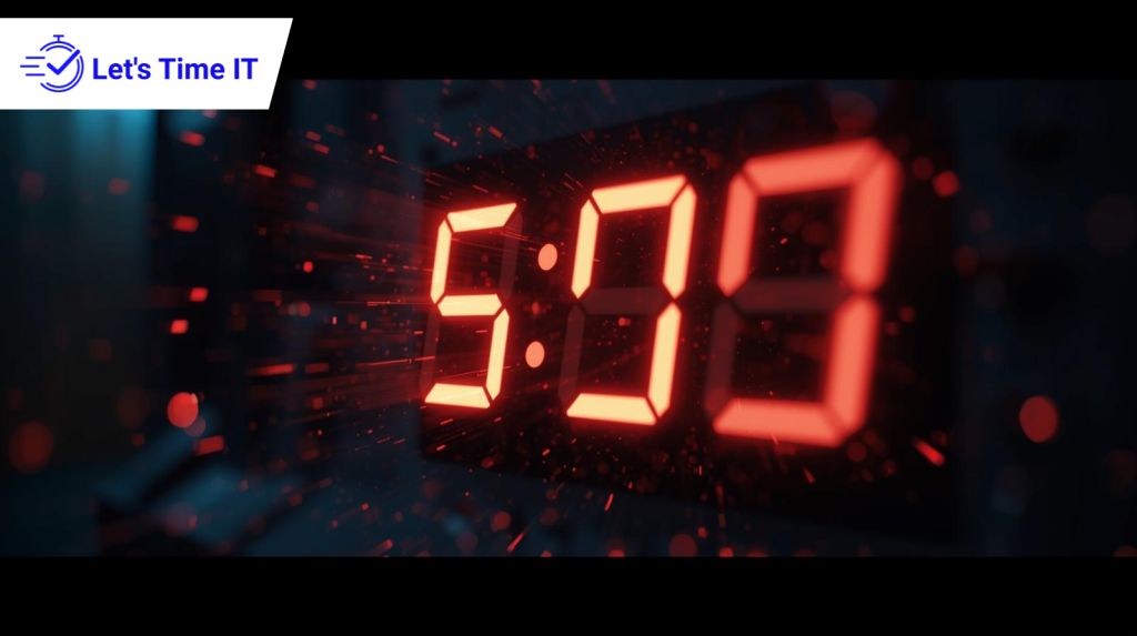 5 minute countdown timer displayed on a digital event screen for managing session time