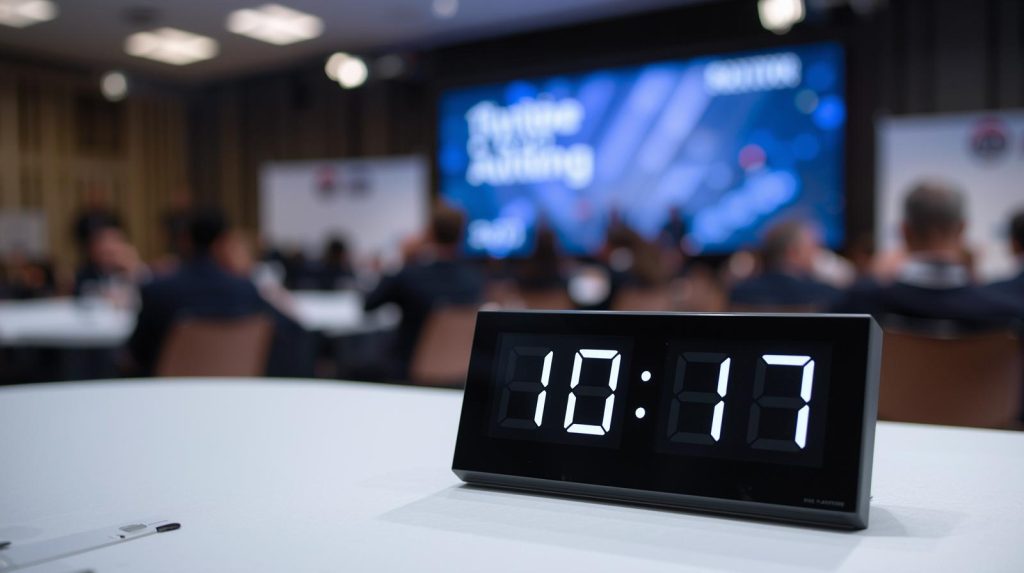 Countdown timer for sessions displayed on a conference stage keeping events on schedule