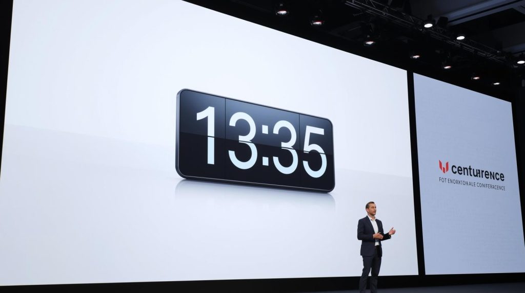 Countdown timer for sessions displayed on a conference stage keeping events on schedule