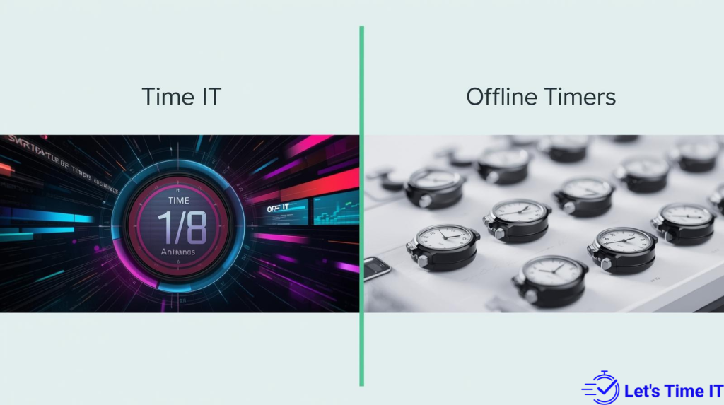 Event organizer managing sessions with Let’s Time IT vs Offline Timers for smooth event flow and speaker control