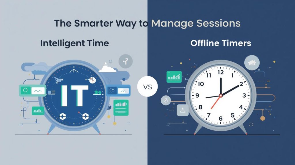 Event organizer managing sessions with Let’s Time IT vs Offline Timers for smooth event flow and speaker control
