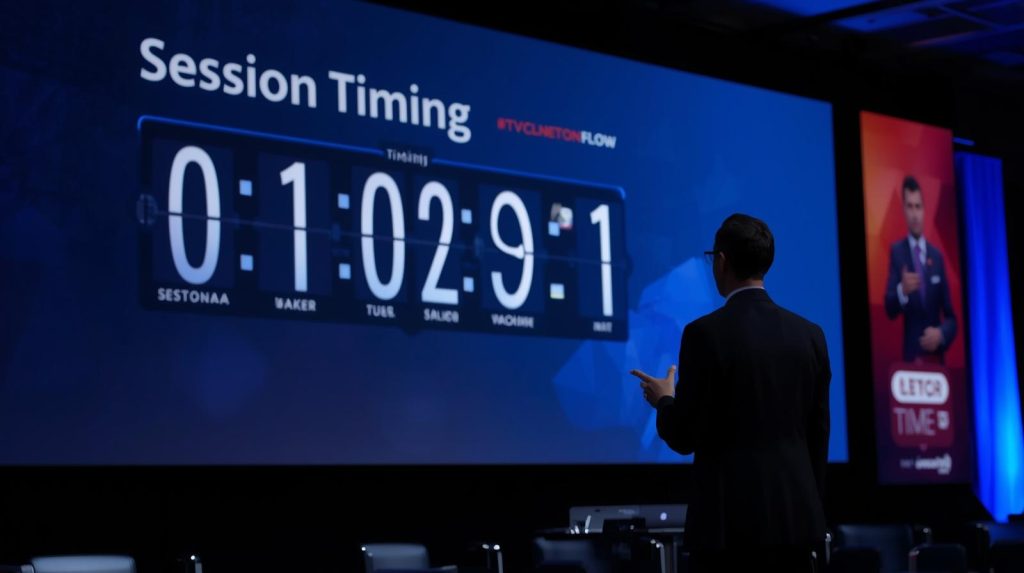 Event organizer using Session Timers to manage live conference sessions with Let’s Time IT tool on screen