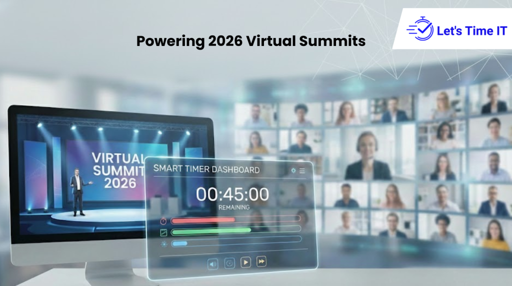 Smart timer interface used during a virtual summit to manage speaker sessions with accuracy in 2026.