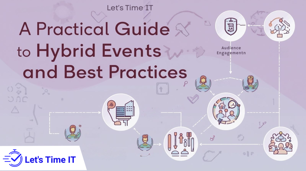 Hybrid event setup showing virtual and in-person audience engagement during a professional conference.